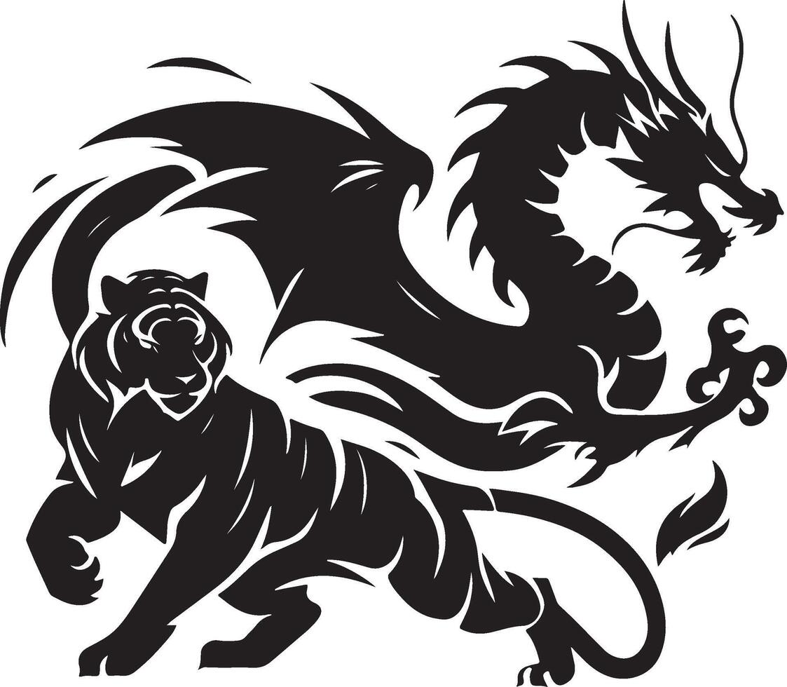 Powerful Tiger Silhouette Line Art Set for Wildlife Design Projects vector