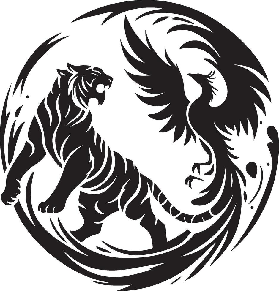 Powerful Tiger Silhouette Line Art Set for Wildlife Design Projects vector