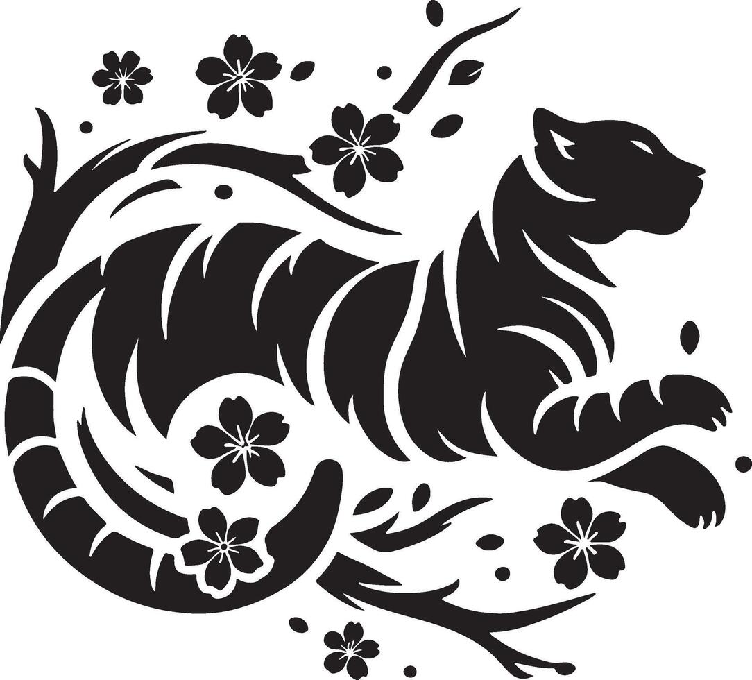 Powerful Tiger Silhouette Line Art Set for Wildlife Design Projects vector