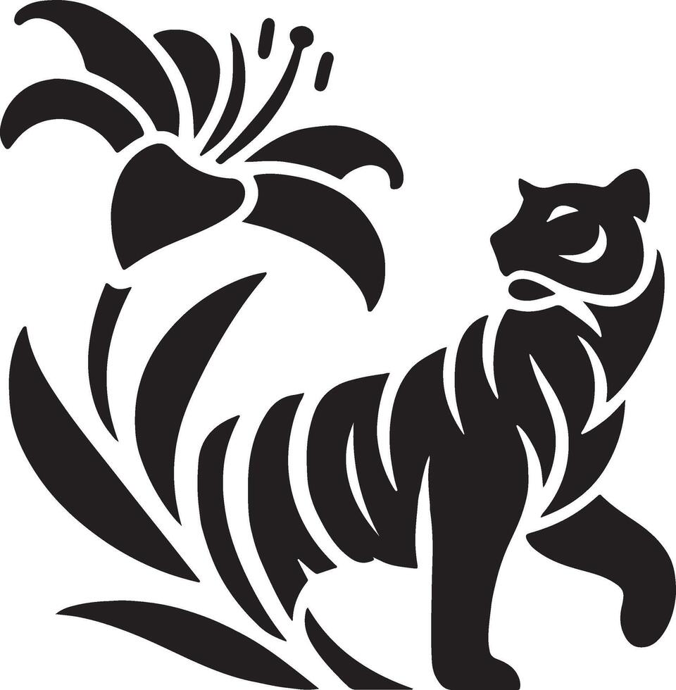Powerful Tiger Silhouette Line Art Set for Wildlife Design Projects vector