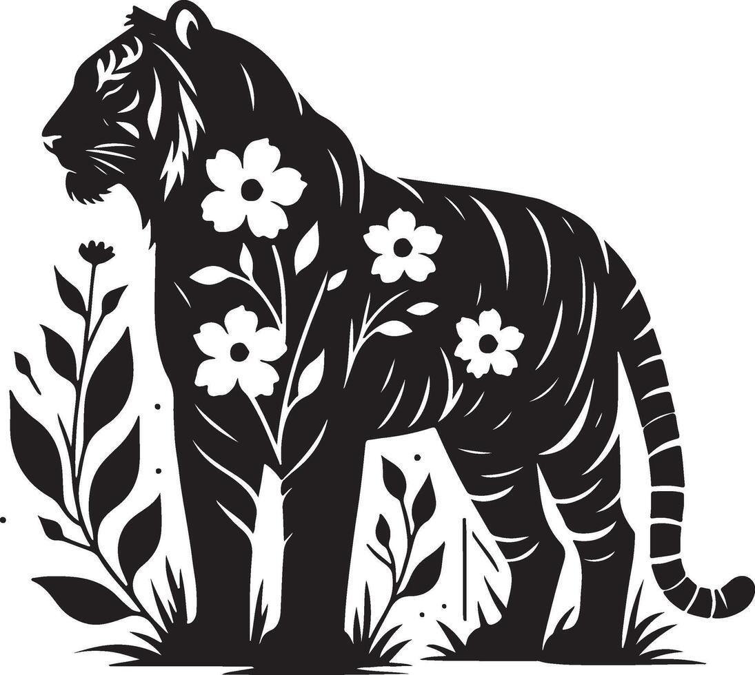 Powerful Tiger Silhouette Line Art Set for Wildlife Design Projects vector