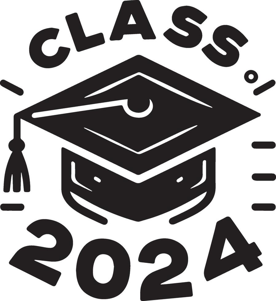 2024 graduation set featuring caps, diplomas, and fun typography. Perfect for celebration and academic achievement design projects. vector