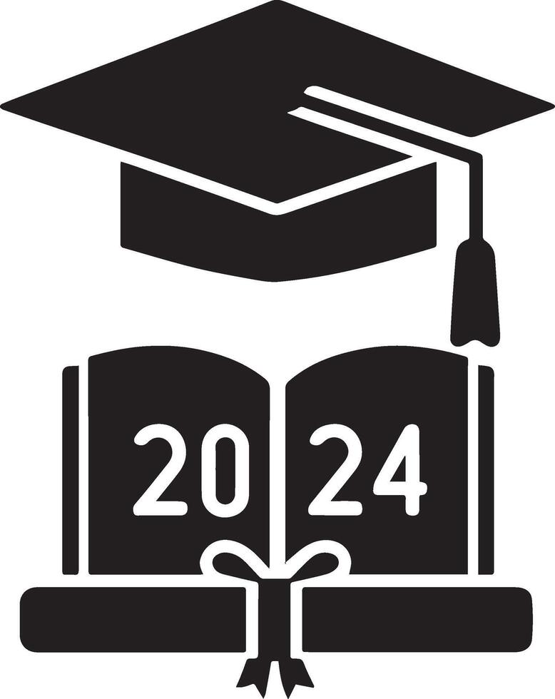 2024 graduation set featuring caps, diplomas, and fun typography. Perfect for celebration and academic achievement design projects. vector