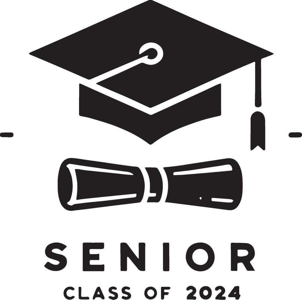 2024 graduation set featuring caps, diplomas, and fun typography. Perfect for celebration and academic achievement design projects. vector