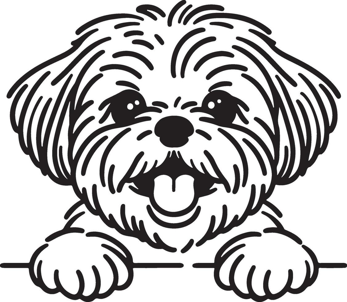 Playful Dog Peeking Silhouette Black Outline Illustration for Cute Design vector