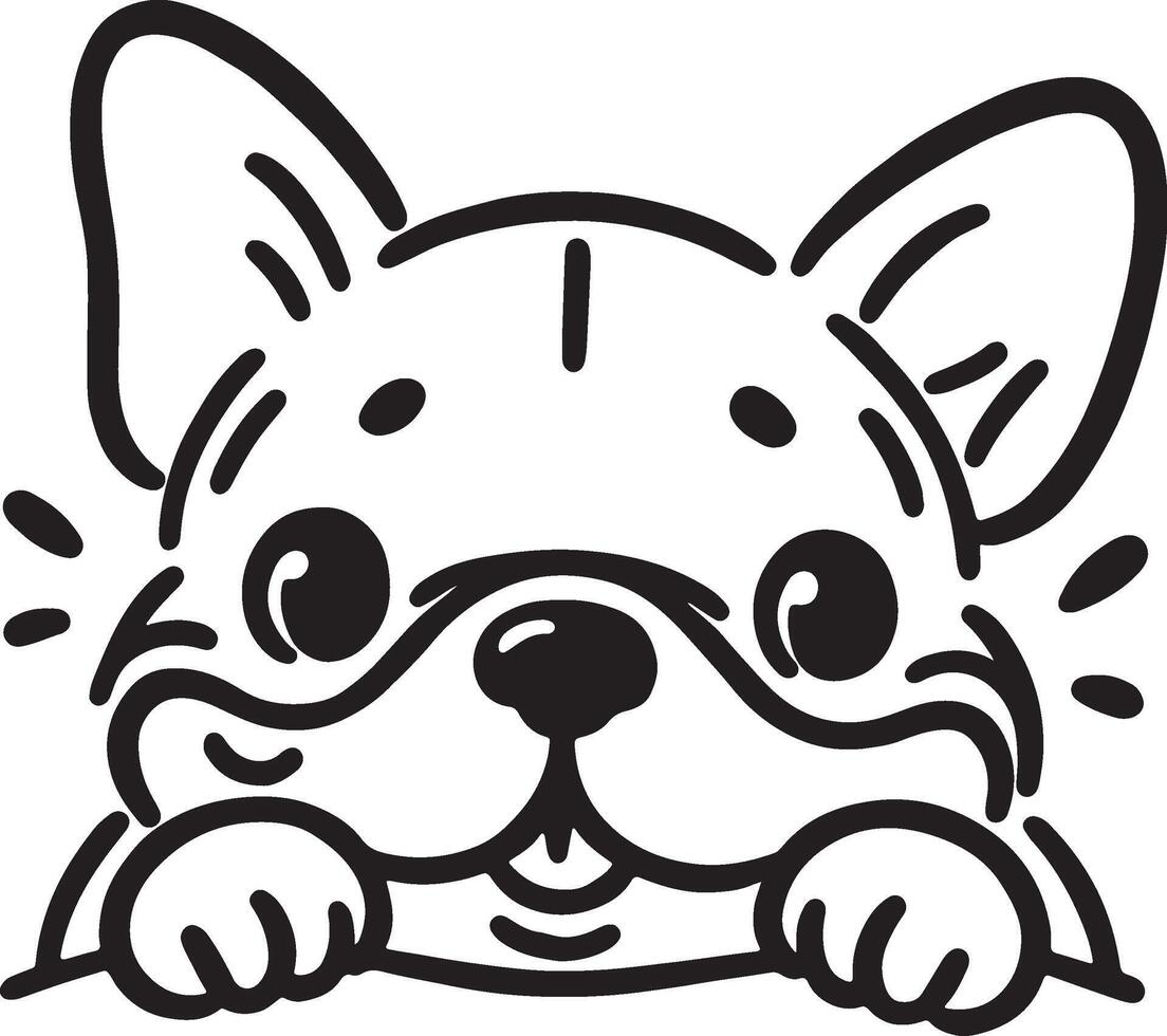 Playful Dog Peeking Silhouette Black Outline Illustration for Cute Design vector