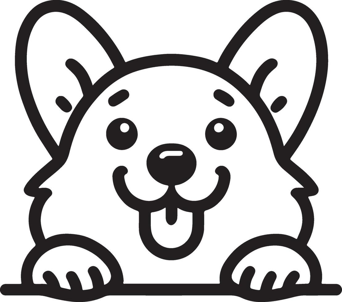 Playful Dog Peeking Silhouette Black Outline Illustration for Cute Design vector