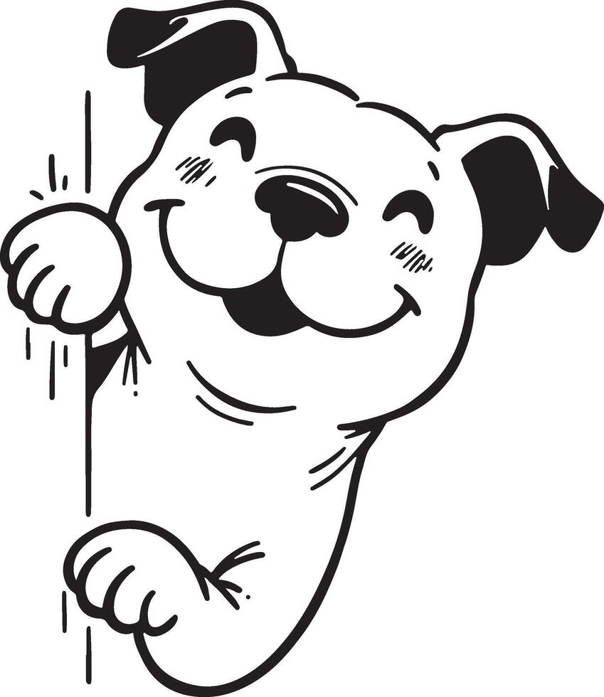 Playful Dog Peeking Silhouette Black Outline Illustration for Cute Design vector