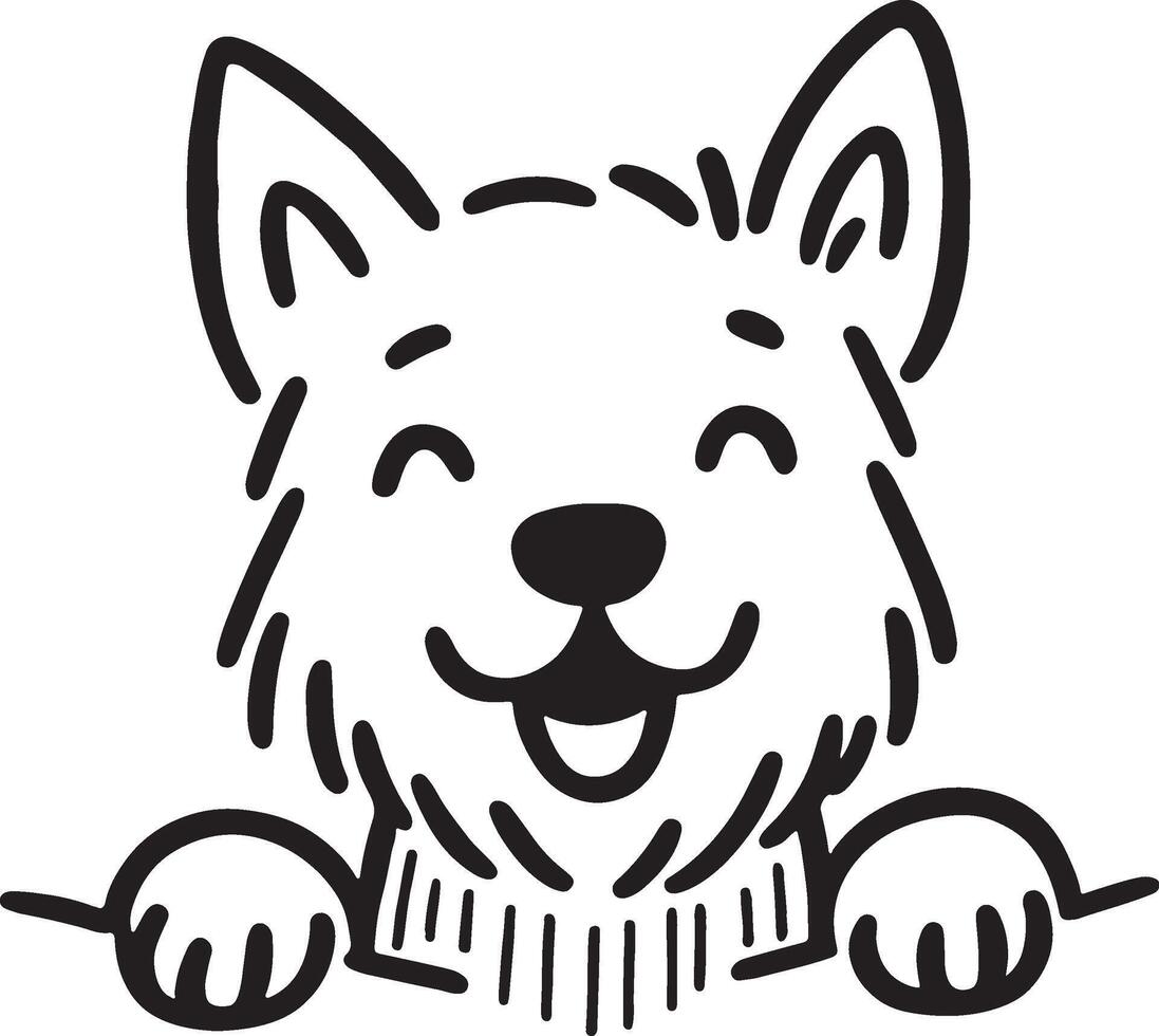Playful Dog Peeking Silhouette Black Outline Illustration for Cute Design vector