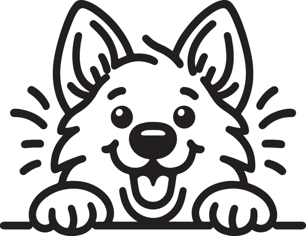 Playful Dog Peeking Silhouette Black Outline Illustration for Cute Design vector