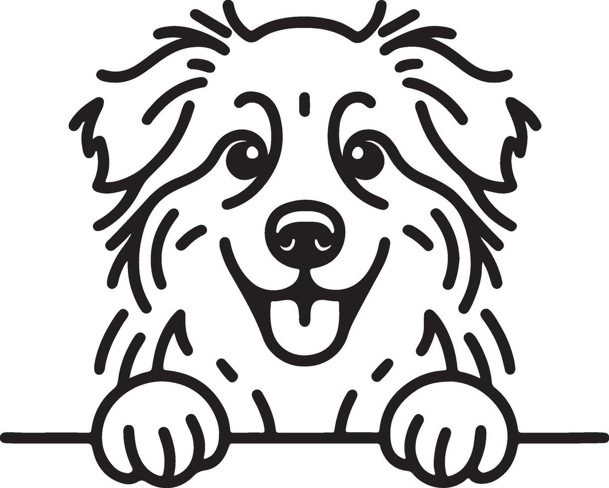 Playful Dog Peeking Silhouette Black Outline Illustration for Cute Design vector