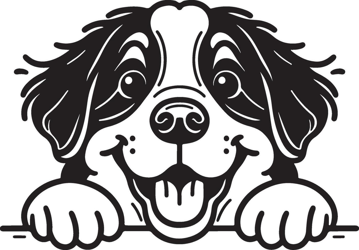 Playful Dog Peeking Silhouette Black Outline Illustration for Cute Design vector