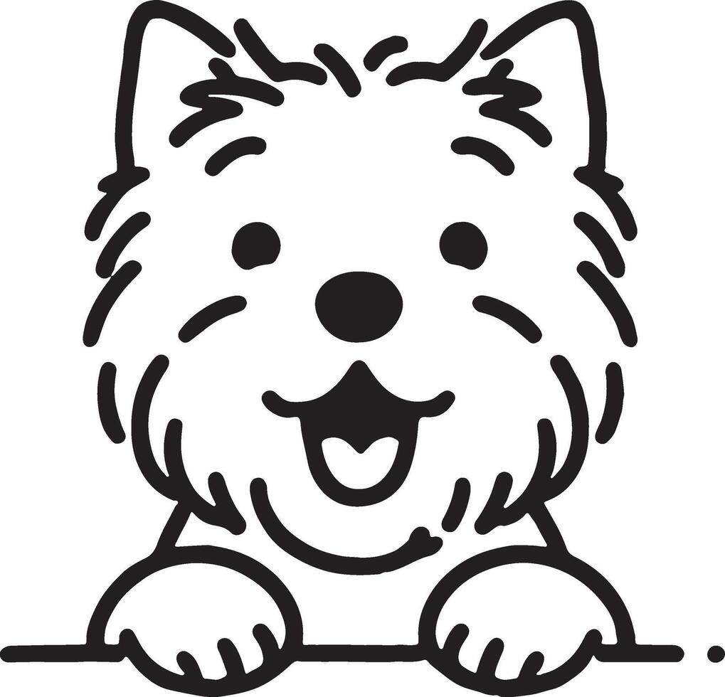 Playful Dog Peeking Silhouette Black Outline Illustration for Cute Design vector