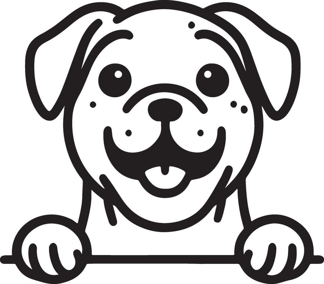 Playful Dog Peeking Silhouette Black Outline Illustration for Cute Design vector