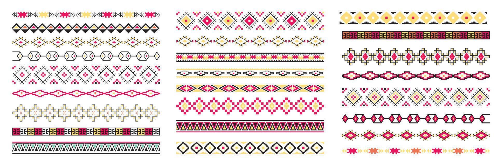 Border decoration elements with colorful patterns. Ethnic style collections. illustrations. vector