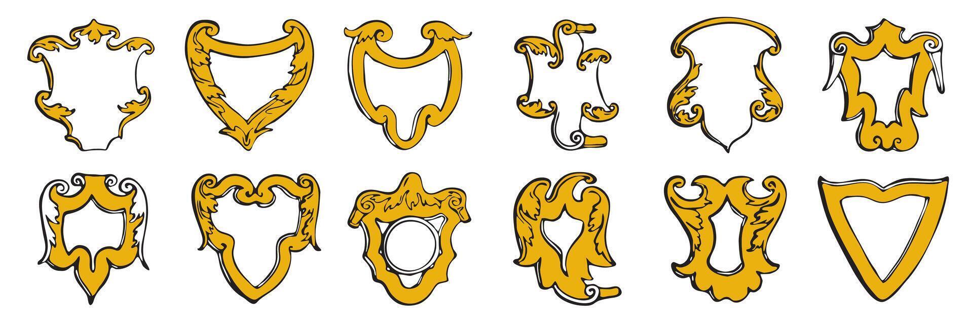 Hand drawn heraldic shields set vector