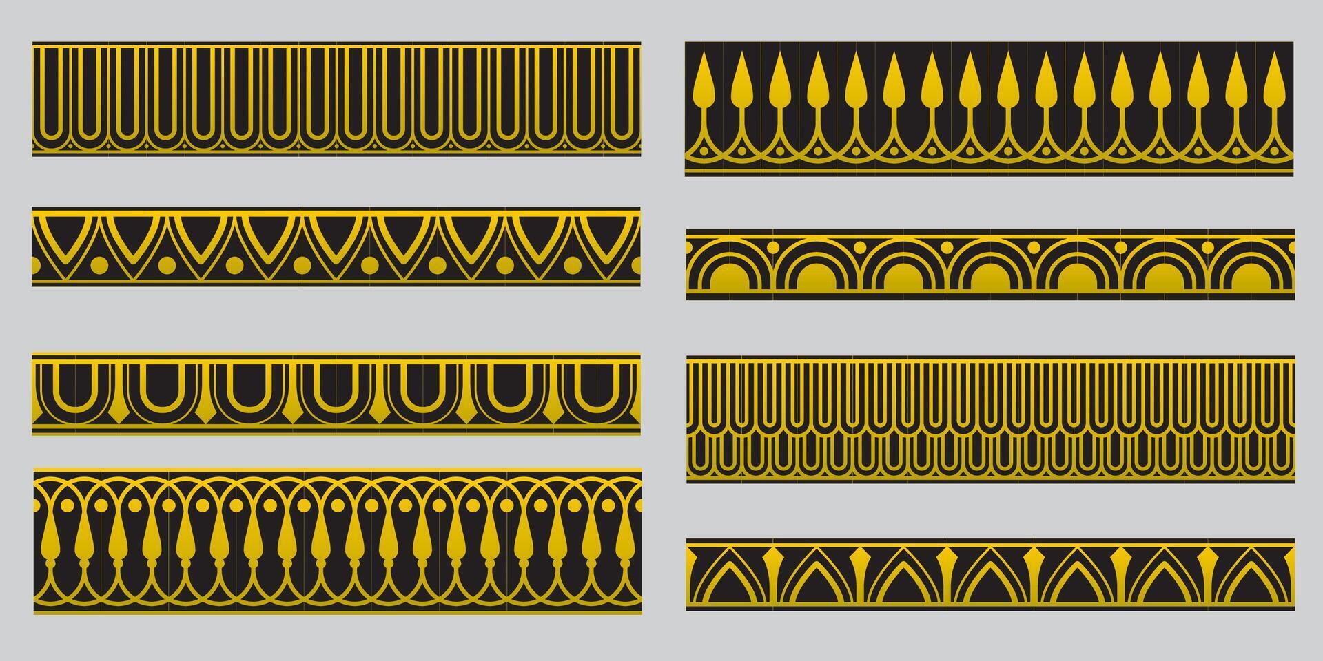 Decorative seamless borders vintage geometric design elements set vector