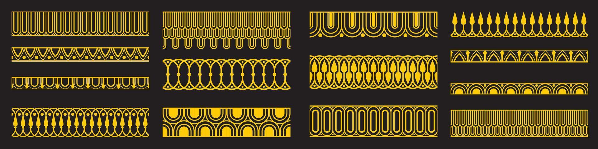 Decorative seamless Art Deco borders vintage geometric design elements set vector