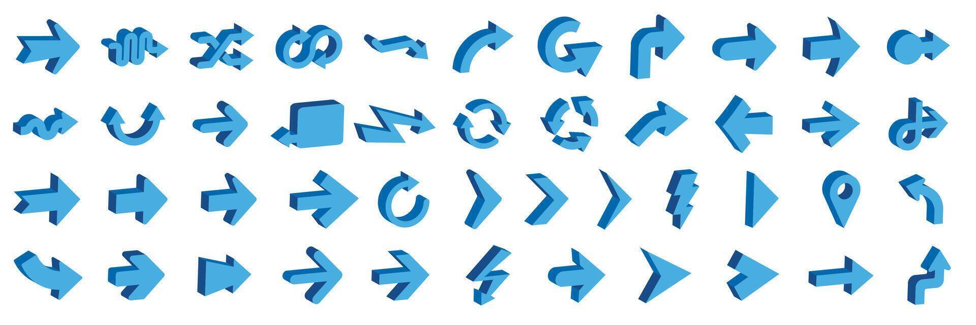 Set of blue 3D arrows. illustration vector