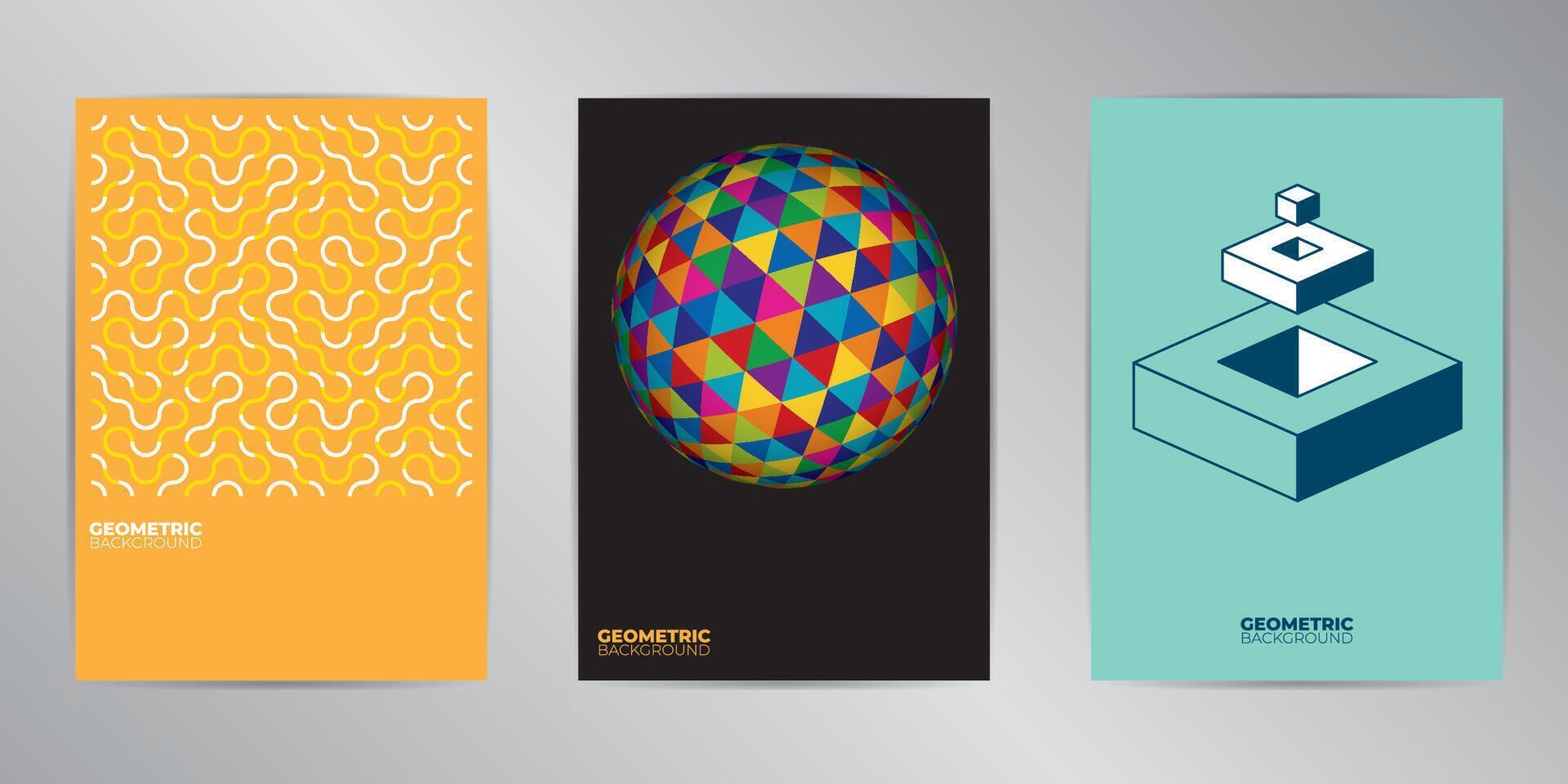 Geometric cover design background set A4 format. Background op-art abstract. Flyer, presentation, brochure, banner, poster design vector