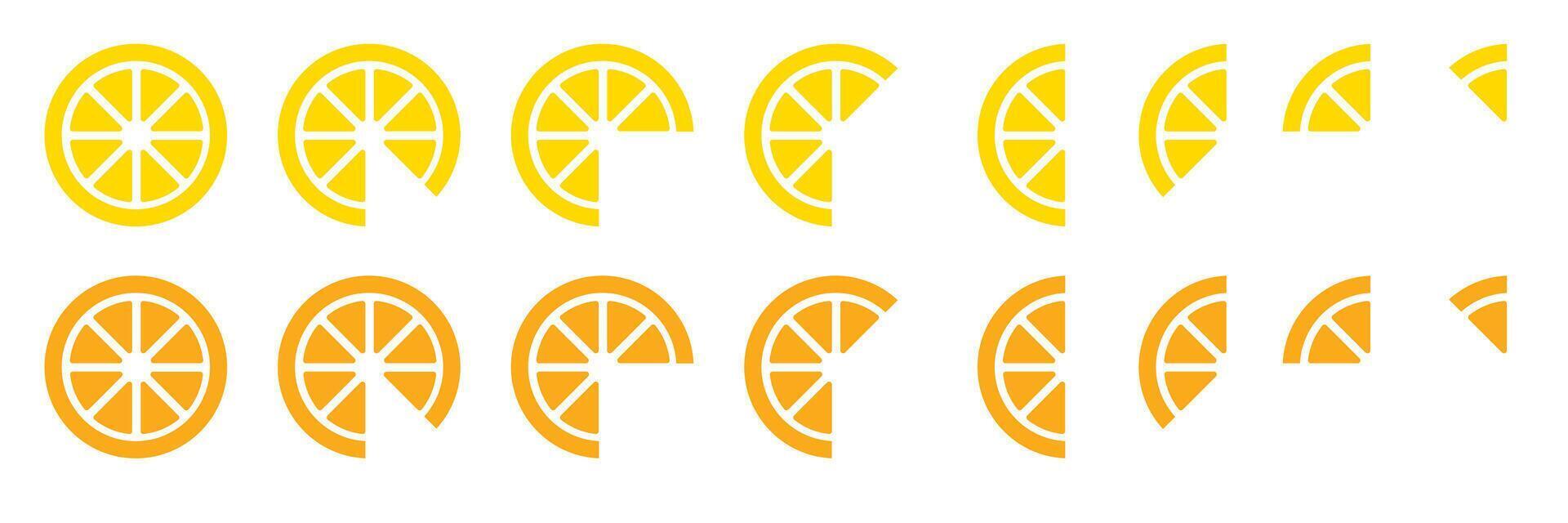Icons of portions of lime, lemon, orange... Special for cocktails and drinks. vector