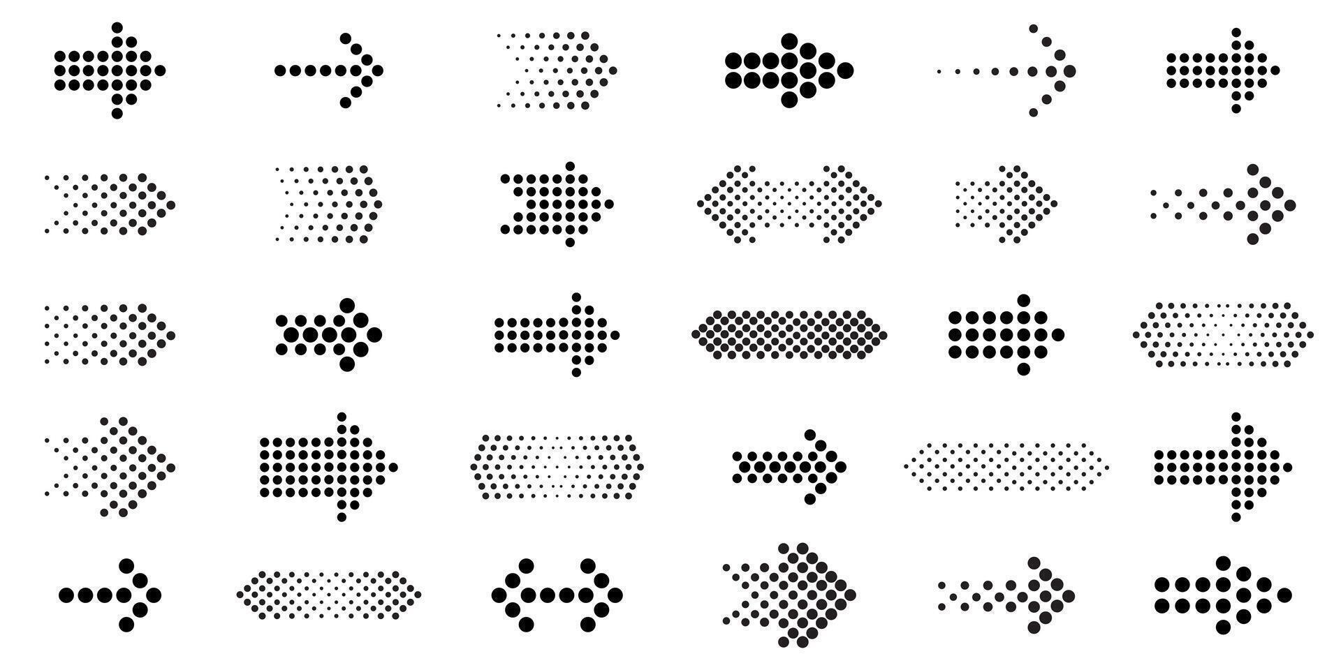 Dotted arrows set. Dot style signs vector
