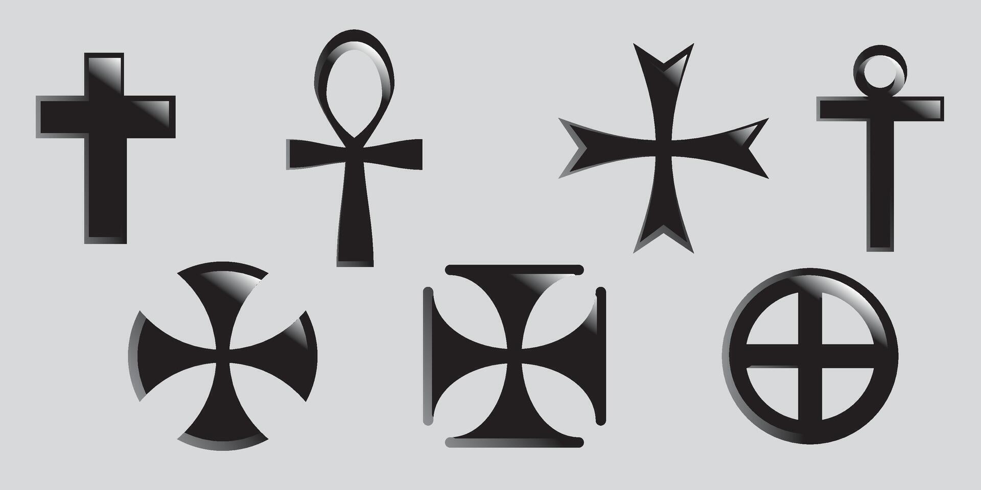 Set cross icon, collection of religion symbols isolated. Symbol 3D black. vector