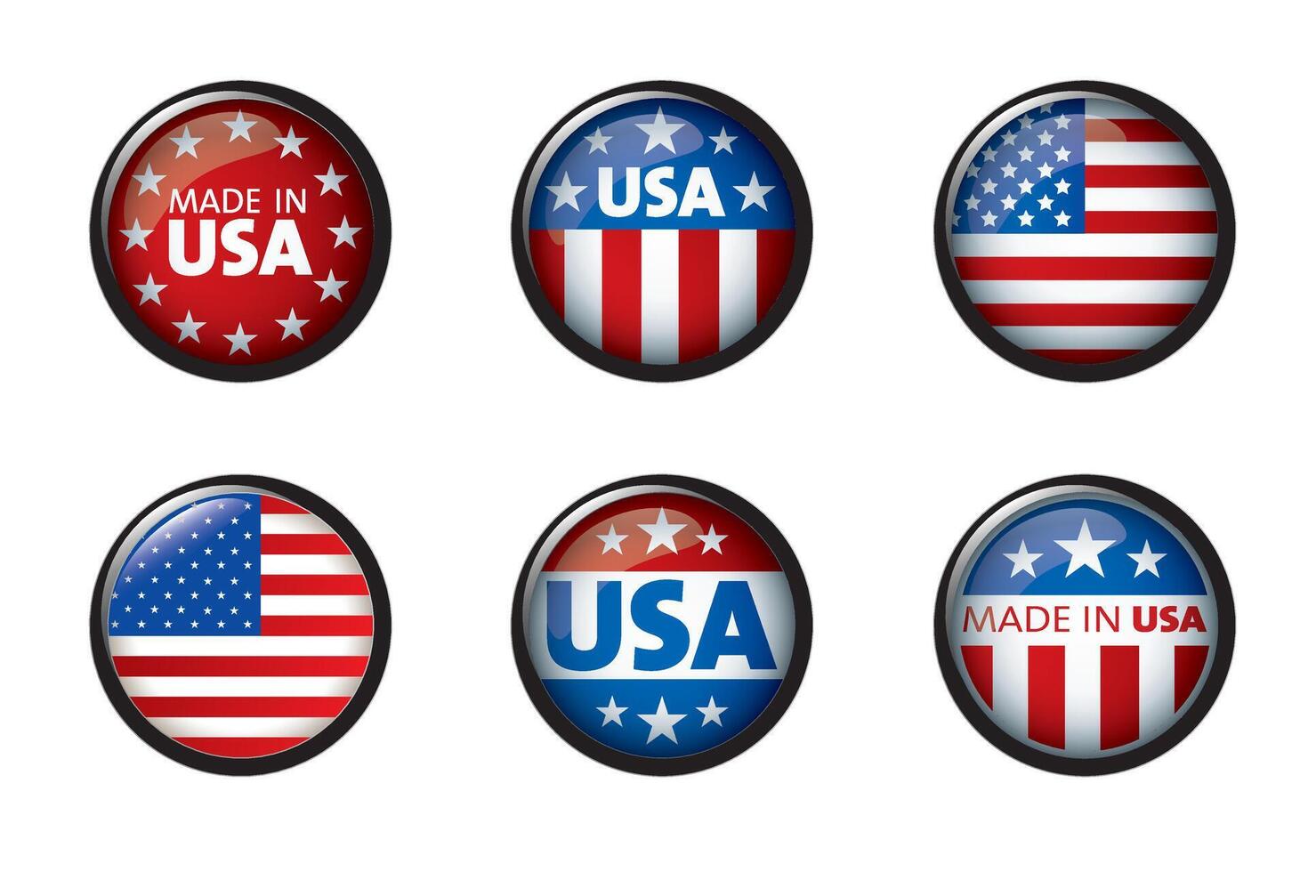 USA buttom set with American flag vector