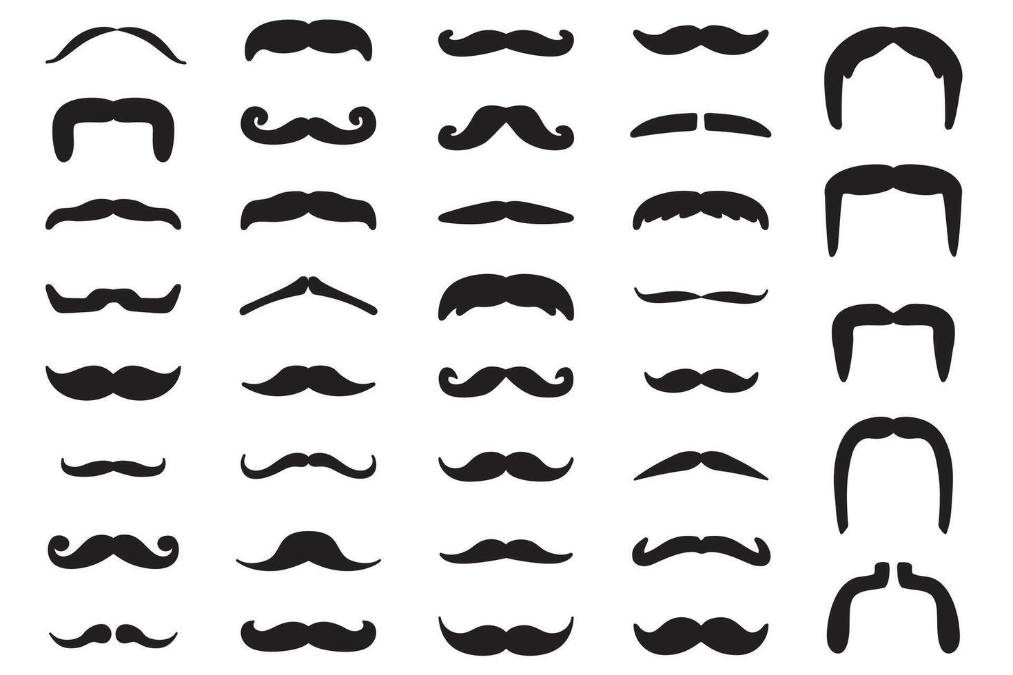 Black Mustache Icon Set. illustration. vector