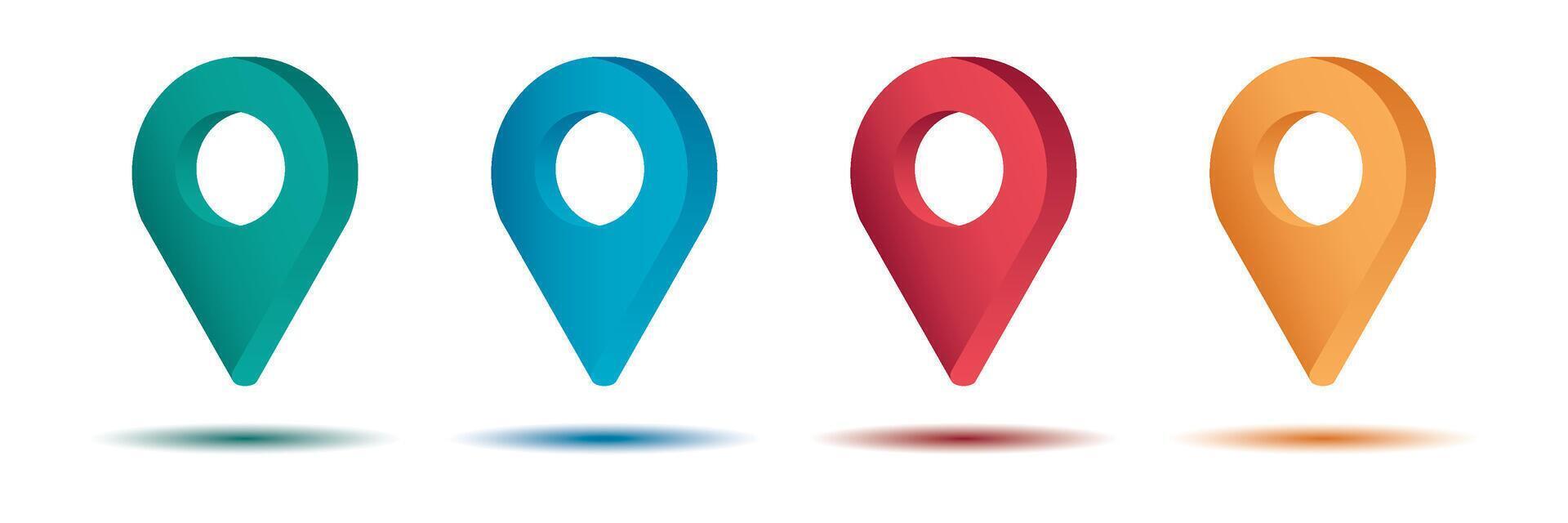 Set color maping pin location 3d icons vector