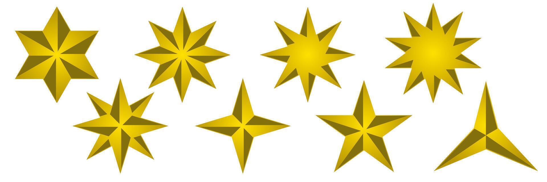Set of golden 3D stars on white background - vector