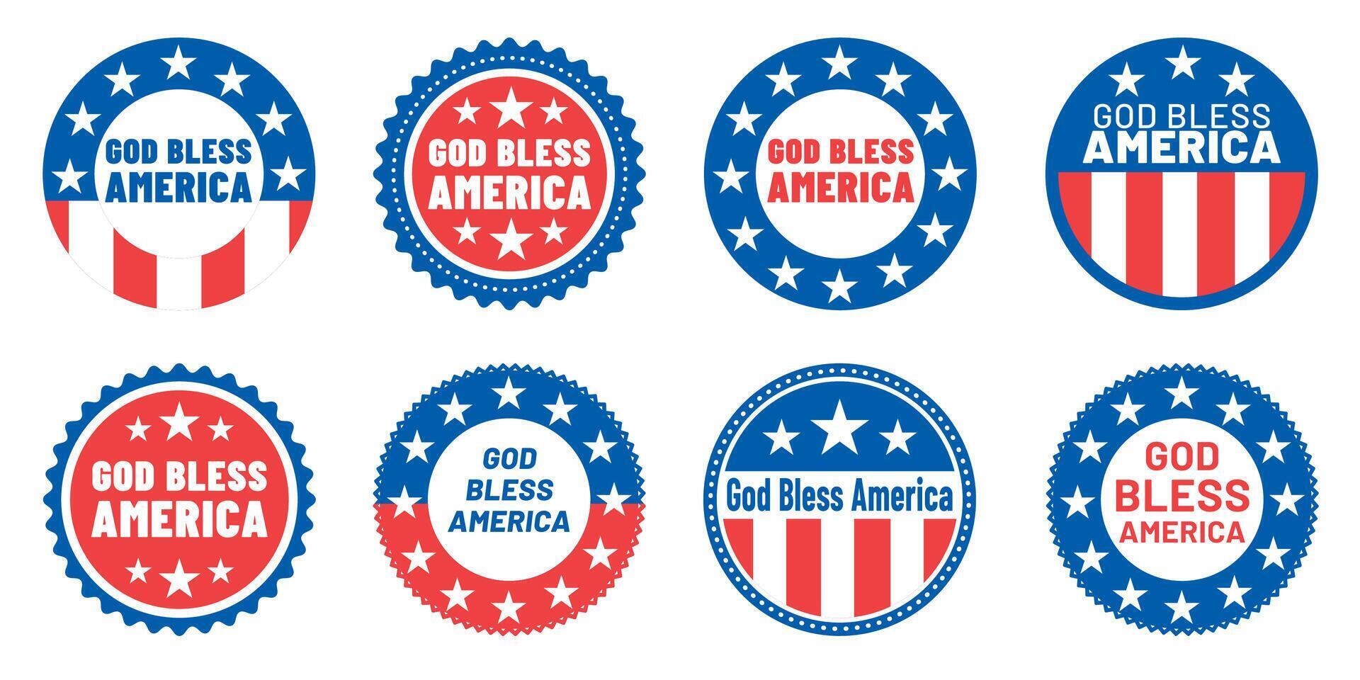 God Bless America label design set vector