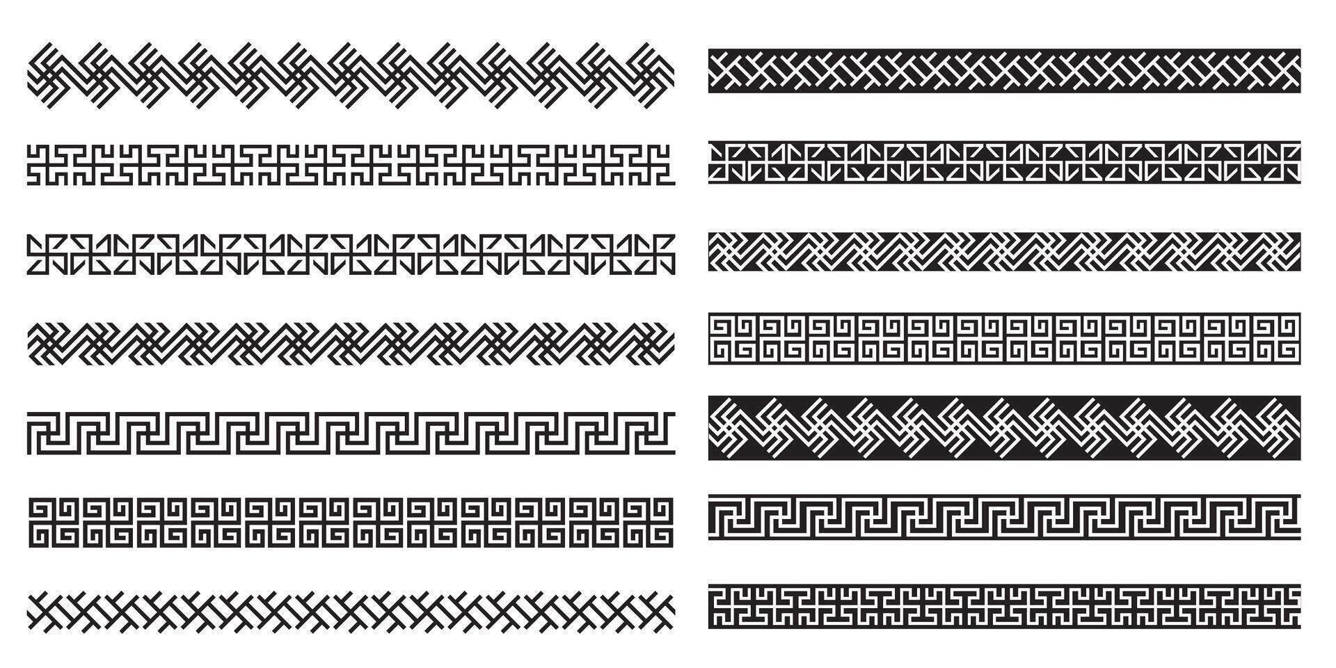 Decorative seamless borders vintage geometric design elements set vector