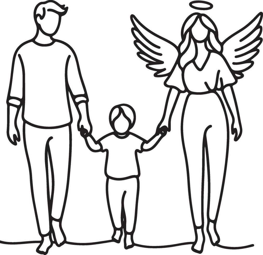 Family Holding Hands Parents and Children Walking Together Family Line Art Set with Various Poses and Activities vector