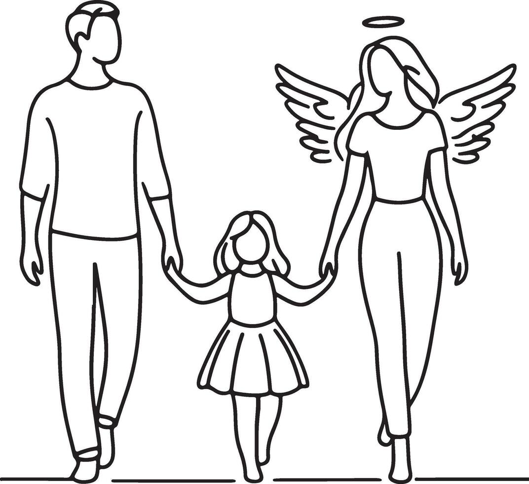 Family Holding Hands Parents and Children Walking Together Family Line Art Set with Various Poses and Activities vector