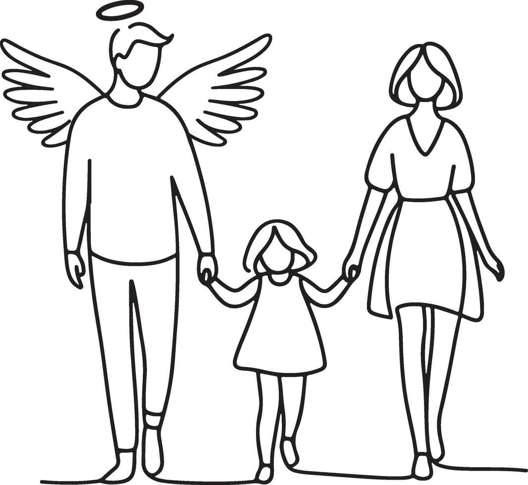 Family Holding Hands Parents and Children Walking Together Family Line Art Set with Various Poses and Activities vector