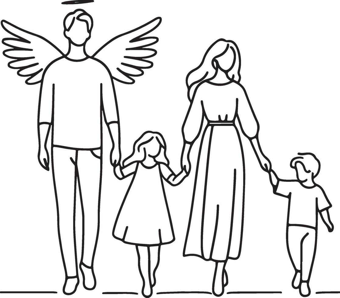 Family Holding Hands Parents and Children Walking Together Family Line Art Set with Various Poses and Activities vector