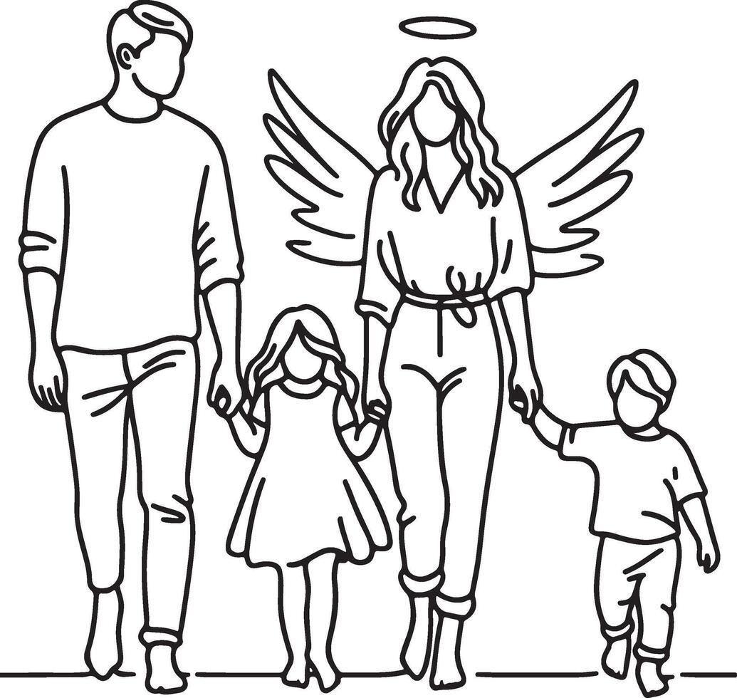 Family Holding Hands Parents and Children Walking Together Family Line Art Set with Various Poses and Activities vector