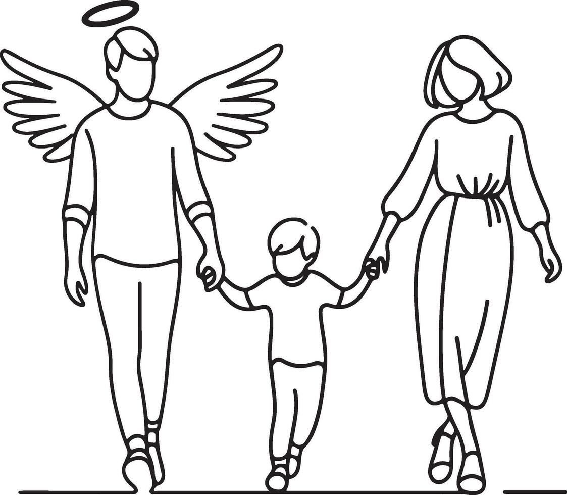 Family Holding Hands Parents and Children Walking Together Family Line Art Set with Various Poses and Activities vector
