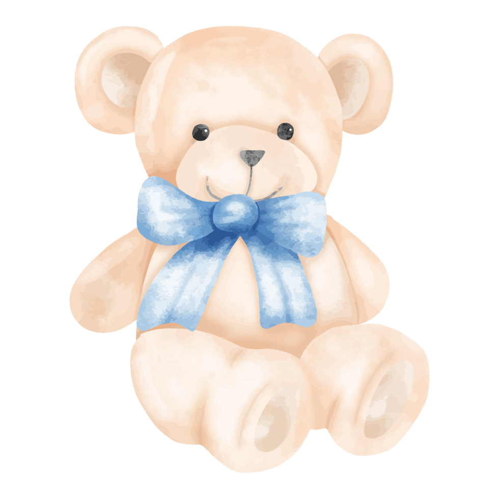 Cute Watercolor Teddy Bear with Blue Bow Illustration png