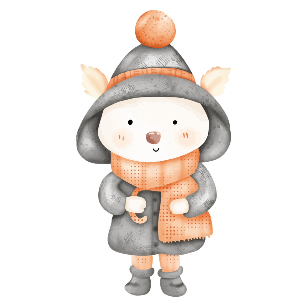 Adorable Watercolor Illustration of a Cozy Winter Bear with Scarf and Hat png