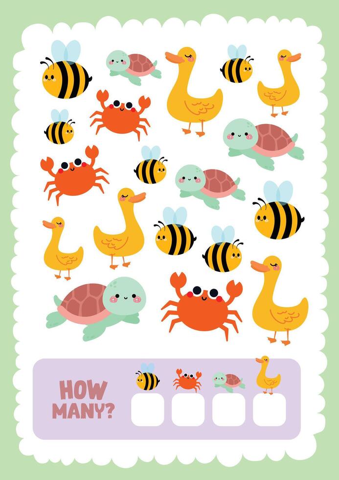kids counting how many worksheet printable for kids education fun learning vector