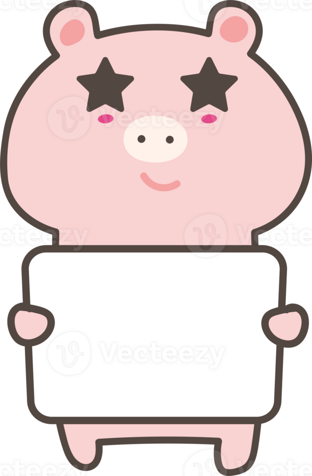 Cartoo pig holding a sign illustration on transparent background. png
