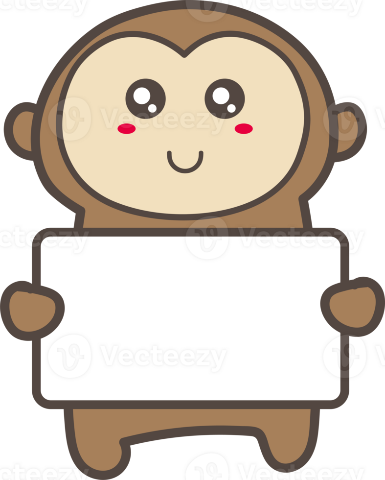 Cartoo monkey holding a sign illustration on transparent background. png