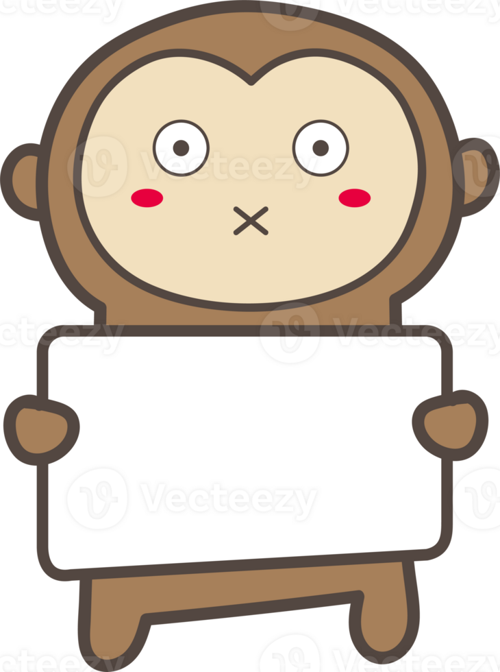 Cute cartoo monkey holding a sign illustration on transparent background. png