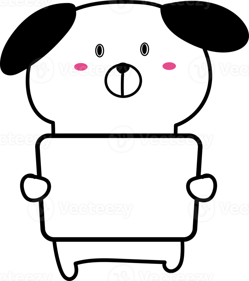 Cartoo dog holding a sign illustration on transparent background. png