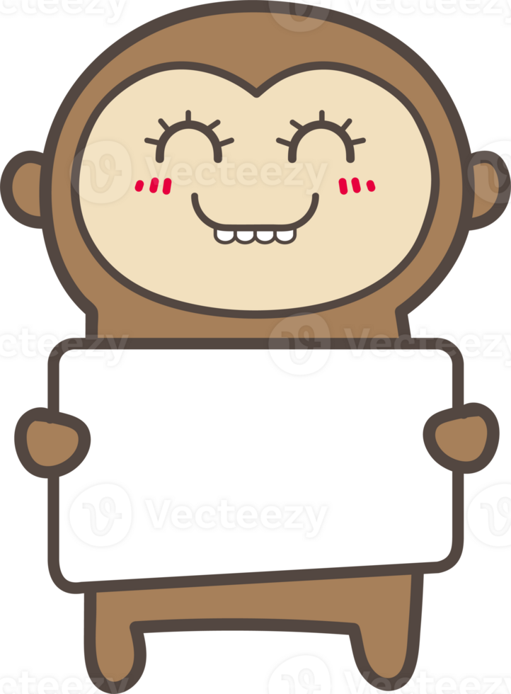 Cartoo monkey holding a sign illustration on transparent background. png