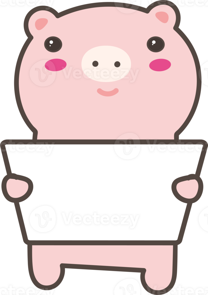 Cartoo pig holding a sign illustration on transparent background. png