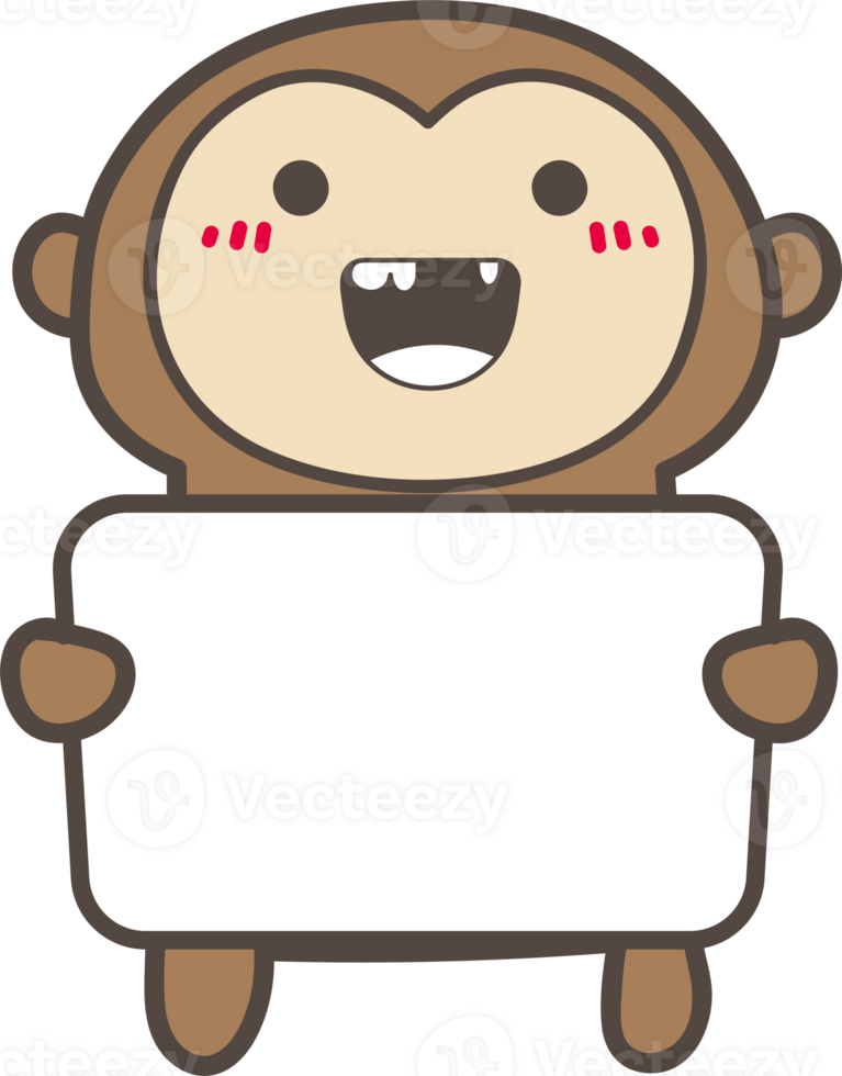 Cartoo monkey holding a sign illustration on transparent background. png