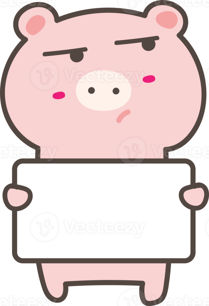 Cartoo pig holding a sign illustration on transparent background. png